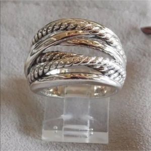 David Yurman Sterling Silver Wide Crossover Ring Size 6.5. Mint Condition.